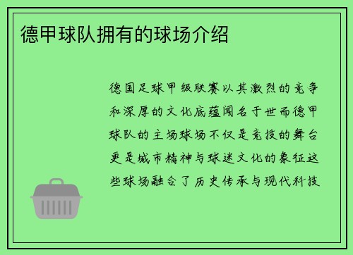 德甲球队拥有的球场介绍
