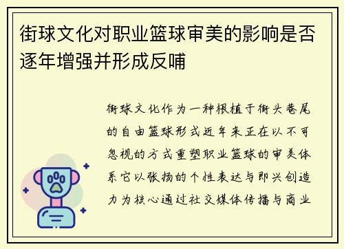 街球文化对职业篮球审美的影响是否逐年增强并形成反哺